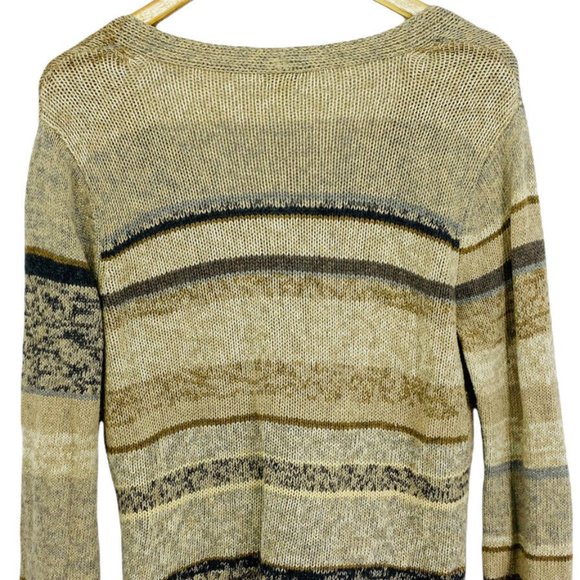 J Jill 1 Button Cardigan Sweater Medium Lambs Wool Blend Striped Neutral Colors - Picture 3 of 7